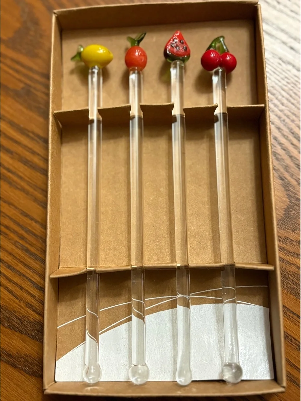 World Market Fruit Glass Drink Stirrers - Set of 4 - BNIB